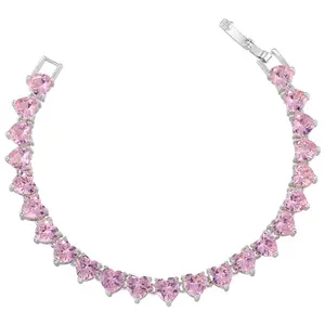 Collier En Forme De Coeur kalung tenis wanita, perhiasan modis zirkonia kubik bentuk hati merah muda