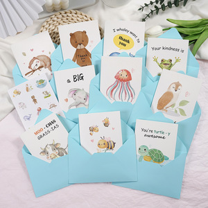 Nouvelle Arrivée Lot de 10 Cartes de Remerciement Drôles avec Courtes Phrases, Animaux de Dessin Animé, Enveloppe Cadeau, Fêtes, Aquarelle - Product Image 1
