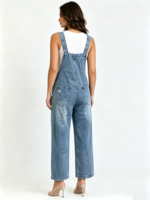 Salopette en jean large déchirée pour femme, coupe ample, style vintage, streetwear