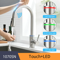 Robinet de cuisine Kangrun avec pulvérisateur extractible, contrôle de la température rotatif, 3 modes, lumière LED, capteur intelligent, commande tactile