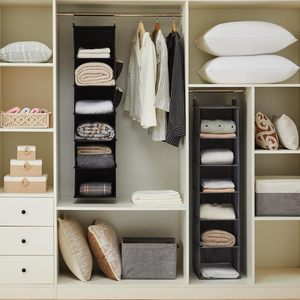 Hanging Closet Organizer 6 Shelf Black Non Woven Fabric <b>Storage</b> For Clothing Behind Door Wall Mount - Product Image 4