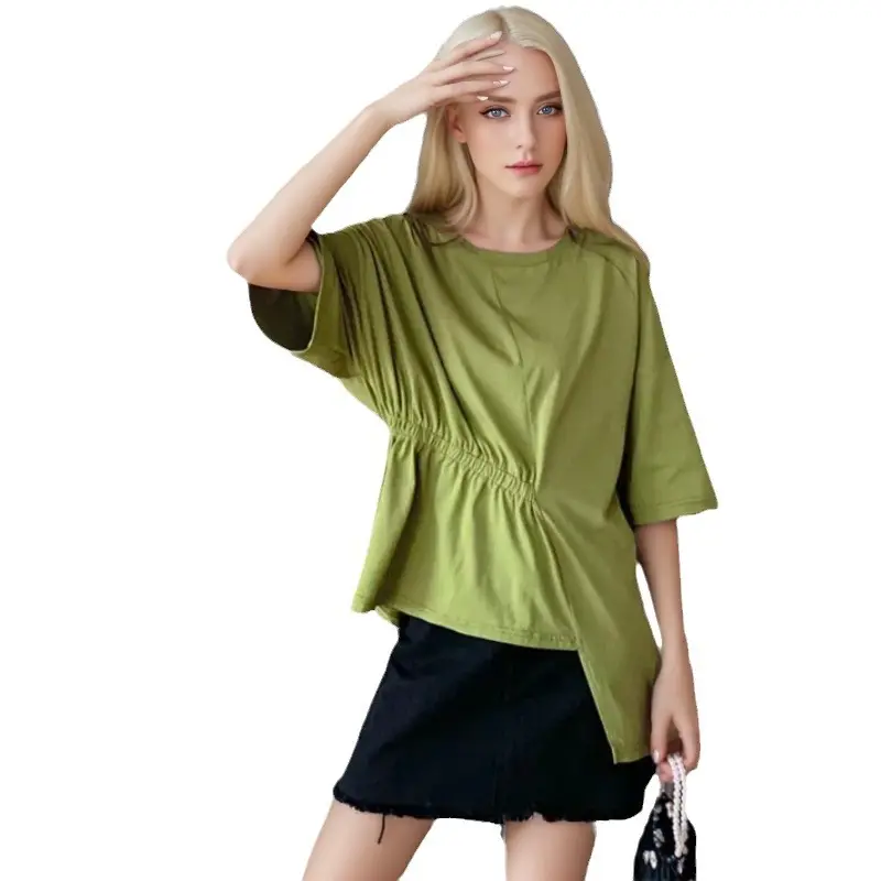 Design Übergröße kurzarm-T-Shirt für Damen Sommer locker und unregelmäßig abnehmen top modisches unterteilshemd für Damen