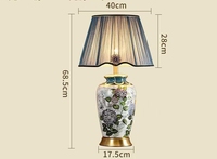 Lampe de table élégante en céramique avec motif de fleurs vertes et abat-jour de bureau champignons