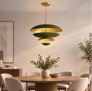 Olive Green Layered Dome Pendant <b>Light</b> <b>Modern</b> Tiered Hanging Chandelier for <b>Kitchen</b> Ceiling Lighting Large Size Brass Base - Product Image 2