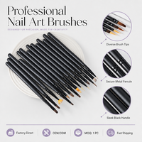 Ensemble de pinceaux à ongles de haute précision pour nail art, luxe, noir mat, poils en nylon flexibles, multi-usages, kit de manucure de détail pour salon