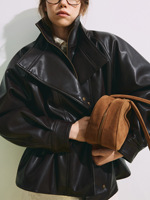 Veste ample rétro à col montant et fermeture éclair, double patte de boutonnage, taille superposée, de haute qualité pour femme