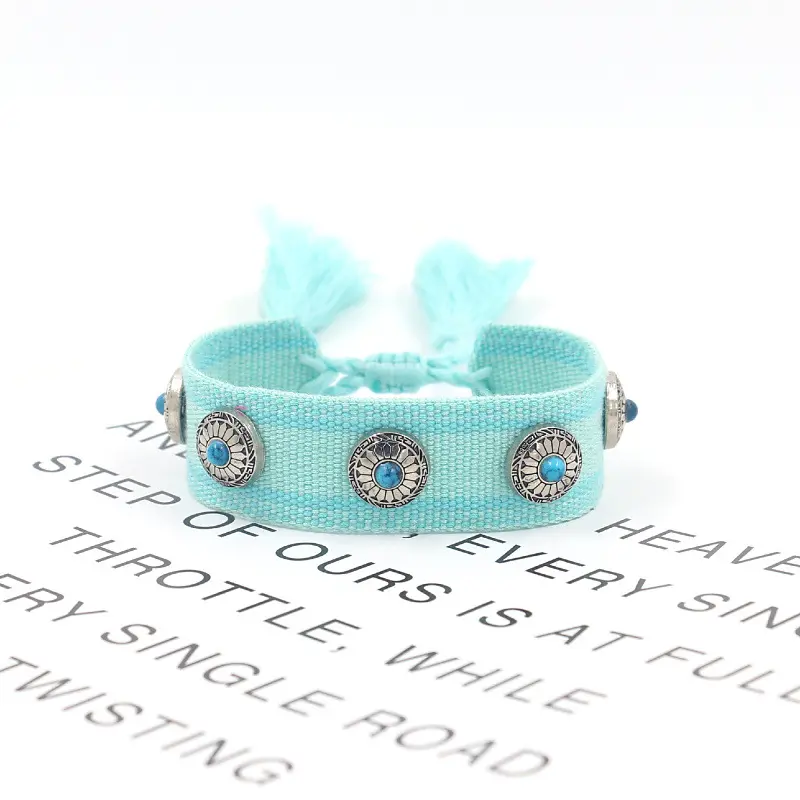 ZDL029 lega turchese rivetto braccialetto per le donne, alla moda, semplice e regolabile braccialetto, tessuto a mano nappa braccialetto