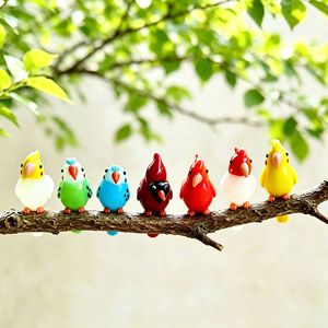 Figura de pájaro de cristal hecha a mano, miniatura de animal artificial, adorno de cristal coloreado, artesanía de escritorio, lindos pájaros de dibujos animados para regalo. - Product Image 1