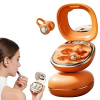 Écouteurs TWS à texture cuir, à clipser sur l'oreille, avec réduction de bruit, commande tactile et étui de chargement Type-C avec miroir