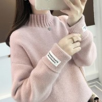 Pull en mohair épais à col montant pour femme, style décontracté, coupe ample, avec appliques – Nouvelle collection hiver, vente en gros