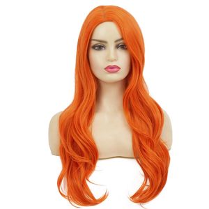 วิกผมสังเคราะห์ทนความร้อนสำหรับผู้หญิง <span class=keywords><strong>ทรง</strong></span>ยาว สีส้ม <span class=keywords><strong>ลอน</strong></span>หยัก พร้อมผ้าลูกไม้โปร่งด้านข้าง สำหรับใช้ในงานปาร์ตี้หรือในชีวิตประจำวัน - Product Image 2