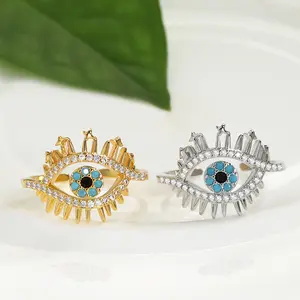 邪恶的眼睛珠宝戒指镀金独特的蓝色眼睛女性打开戒指