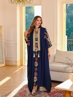 Robe de soirée Abaya deux pièces élégante vintage à taille empire en polyester pour femmes musulmanes du Moyen-Orient, idéale pour l'export transfrontalier
