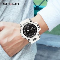 Jam Tangan Pria SANDA 6030 Mewah Sport Quartz Analog-Digital Tampilan 5BAR Tahan Air Kronograf Layar LED