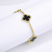 Bracelet trèfle à quatre feuilles en argent sterling 925 plaqué or 18 carats, nacre blanche, noire et rouge, pour femmes
