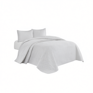 Elegante Copriletto Reversibile per Letto Singolo, Set Bianco in Cotone, Stile Confortevole con Motivo Cucito a Tinta Unita - Product Image 1