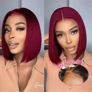 شعر مستعار من ISEE بدون لاصق  99J شعر مستعار بشري من الشعر البردي الأحمر بقصة بوب 6×4 شعر مستعار بإغلاق من الدانتيل للنساء السمراوات شعر فيتنامي خام - Product Image 4