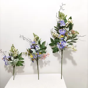 New Purple Blue Series Faux Silk Flowers Spring Single Stem Custom Artificial Flowers