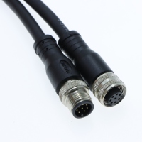 Connecteur circulaire industriel blindé M12 noir, câble moulé étanche, variantes de broches personnalisées
