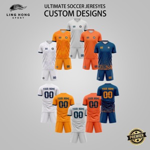 Maillots de football personnalisés Impression par transfert thermique 100% polyester Manches courtes Logo sur le devant Respirant Séchage rapide Unisexe Adulte OEM - Product Image 2