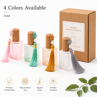 Flacon de parfum vide rechargeable 11 ml en verre dépoli coloré avec bouchon en bois et applicateur à bille, idéal pour huiles essentielles – Offre Spéciale