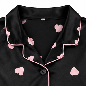 Women <b>Black</b> Satin Summer <b>Pajama</b> <b>Set</b> Short Sleeve Button Sleepwear Two Piece Nightwear Eco-Friendly Breathable Wholesale OEM ODM - Product Image 5