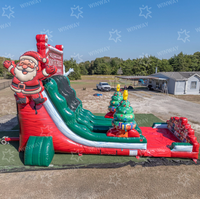 Toboggan gonflable commercial de Noël à double piste, toboggan géant gonflable Père Noël avec arbre de Noël pour location événementielle