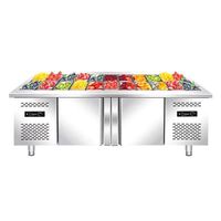 Table de préparation réfrigérée commerciale multifonctionnelle en acier inoxydable portable et personnalisable pour la présentation de salades et la conservation des aliments congelés