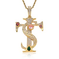 Collier pendentif croix en laiton bling pour hommes, plaqué or avec zircon coloré en forme de cœur et chaîne cubaine pour mariages