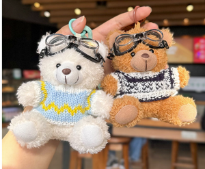Peluches en peluche pour la Saint-Valentin, ours en peluche avec lunettes de soleil et vêtements, ours en peluche avec <span class=keywords><strong>pull</strong></span>, porte-clés en peluche, ours en peluche pilote, porte-clés - Product Image 1