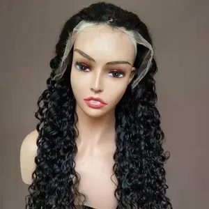Amara long water wave lace wig wholesale brazilian hair wig kinky curly wig chocolate brown full frontal water wave