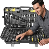 Ensemble d'outils de réparation automobile professionnel haut de gamme OEM 222 pièces avec clé à molette réglable en acier au chrome-vanadium, kit combiné, coffret rigide