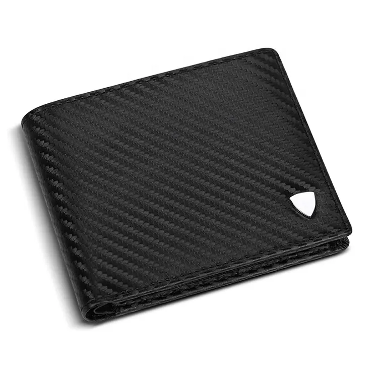 Custom Logo Coin Pocket Design Minimalist Slim RFID Blocking Real Leather Men Carbon Fiber Wallet