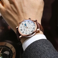 CHENXI-Montre Automatique de Luxe en Cuir Véritable Étanche pour Homme, Montres à Quartz Or de Sport Décontracté, Chronographe