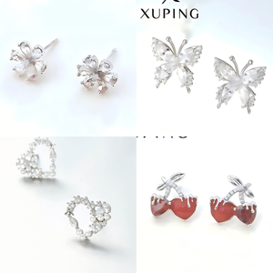 XUPING Großhandels-Ohrringe-Set, Goldfarben Beschichtet, Bunte Zirkon-Huggie-Ohrringe, Trendiger Modeschmuck für Damen in Verschiedenen Stilen - Product Image 5