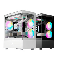 Casing Komputer Gaming Vertikal ABKO U20M WH Mid Tower Steel Micro-ATX dengan Kaca Temper dan 3 Kipas RGB, Port Audio Depan Terpasang