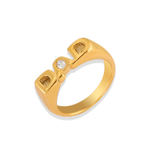 Anillo de Sello con Letra de Circonia, Chapado en Oro de 18K, Impermeable, con el Alfabeto de Moda, MOM, SIS, BRO, DAD, Anillo de Acero Inoxidable, Tendencia para Mujer - Product Image 1