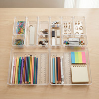 Organiseurs de tiroirs transparents 16 pièces pour maquillage, bijoux, ustensiles de cuisine, gadgets et fournitures de bureau – Bacs de rangement en PET avec séparateurs