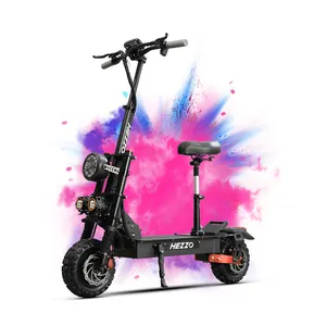 US EU Warehouse 2023 Hezzo 11Inch 60v 5600w Dual Motors High Speed 45AH LG Off Road Electric Scooter Foldable Escooter With Seat