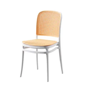 Durable bulk cheap restaurant stacking indoor outdoor garden rattan plastic hotel dining chair