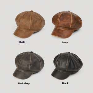 Béret en cuir PU vieilli style vintage pour homme et femme, collection automne-hiver 2025 – Casquette gavroche décontractée rétro à 8 panneaux - Product Image 3