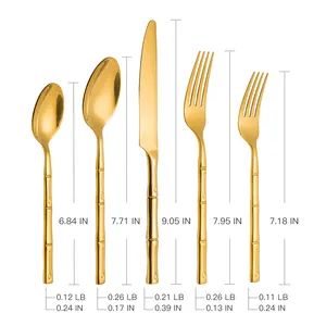 Wholesale Gold Bamboo Silverware Mirror Polished Stainless Steel Wedding Cutlery Flatware Set