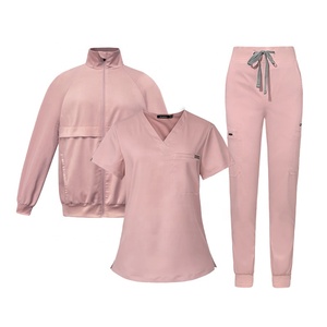 Áo Khoác Bộ Đầy Đủ Polyester & Rayon Spandex Co Giãn Vải Mềm Phẫu Thuật Đồng Phục Giữ Ấm Đầy Đủ Dây Kéo Với Phù Hợp Với 3 Pcs Chà Bộ - Product Image 5