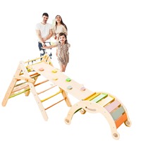 Fabricants en bois 3-en-1 bébé triangle jungle gym jouet aire de jeux intérieure avec arc-en-ciel chaise berçante