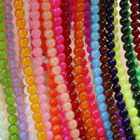 Manik-manik kaca bening giok kristal 8mm dengan lubang yang baik dalam warna merah merah muda ungu untuk membuat perhiasan gelang desain