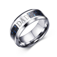8mm Breiter Edelstahl Herrenring Blau + Schwarz Kohlefaser Geometrisches Design Schlichter Kreis Europäisch-Amerikanischer Stil Trendig