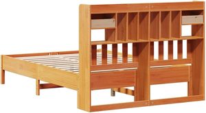 Letto Moderno in Legno Massello con <span class=keywords><strong>Testiera</strong></span> Libreria Salvaspazio 120x190 <span class=keywords><strong>cm</strong></span> Marrone Cera Arredamento Camera da Letto - Product Image 4