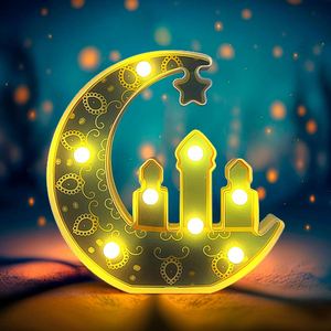 Décoration LED personnalisée pour le Ramadan, lampe de table Mubarak, ornements, décorations musulmanes pour l'Aïd, lumières en forme de lune et d'étoile, fournitures - Product Image 3