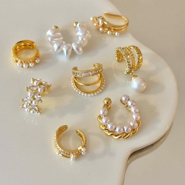Pearl Ear Cuff Earrings 18K Gold Plated Copper Clip on Earrings Non Pierced Hypoallergenic Jewelry