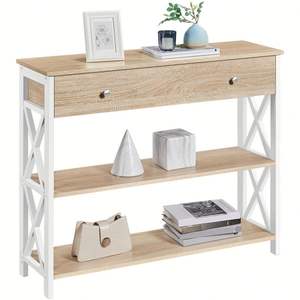 Meilleures ventes, <span class=keywords><strong>table</strong></span> <span class=keywords><strong>console</strong></span> moderne en bois avec tiroir et 2 étagères de rangement ouvertes pour le salon - Product Image 2